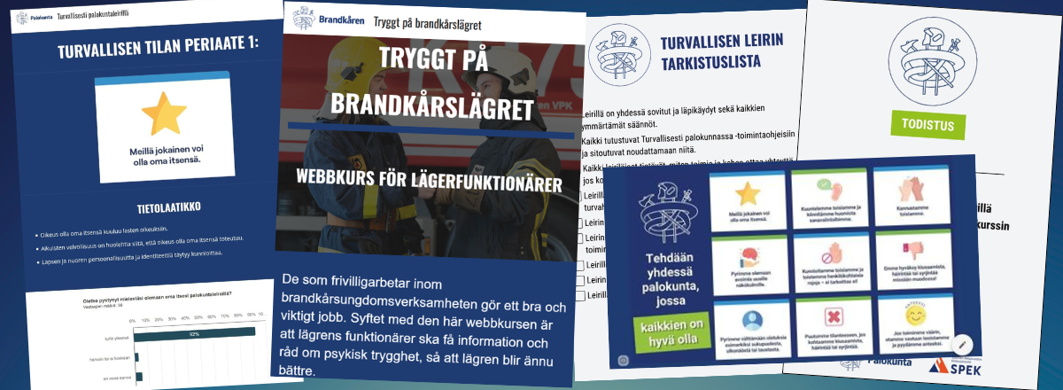 Turvallisesti palokuntaleirillä -verkkokoulutuksen aineistoa